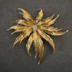 Vintage Boucher Gold-Tone Rhinestone Floral Brooch (AS IS)
